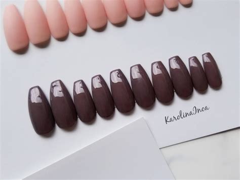 Dark Nude Press On Nails Brown Hand Painted With Gel For The Best Quality Stiletto Coffin Almond