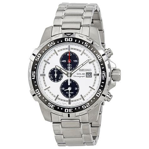 Seiko Solar Chronograph White Dial Men S Watch Ssc Solar Seiko