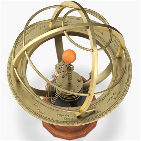 Brass Solar System Orrery With Wooden Base Rigged For Maya D Model