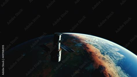 Hubble Space Telescope Floating Above Earth. Beautiful photorealistic ...