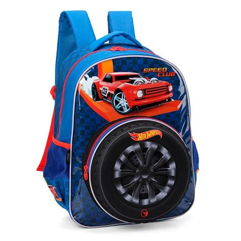Mochila De Costas Hot Wheels Bolso Pneu Azul Escolar Shop Macrozao