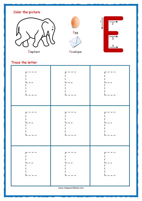 Letter E Tracing Worksheets For Kindergarten