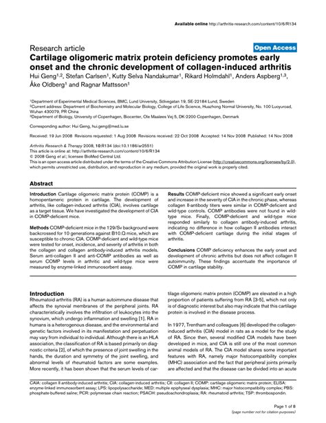 Pdf Cartilage Oligomeric Matrix Protein Deficiency Promotes Early