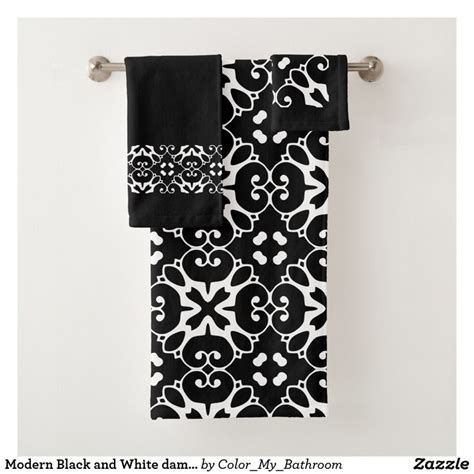 Modern Black And White Damask Bathroom Bath Towel Set Zazzle Damask