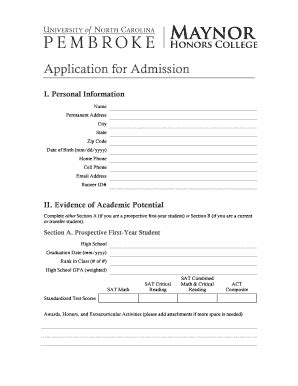 Fillable Online Uncp Honorsadmission Form Fax Email Print Pdffiller