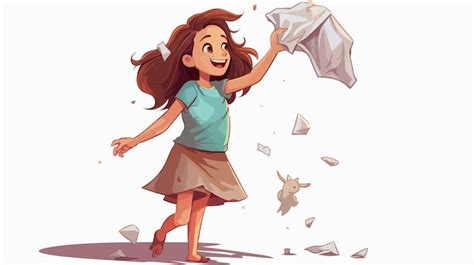 Niña arrojando basura Vector de ilustraciones de dibujos animados