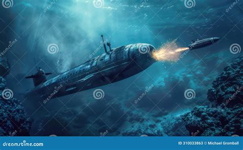 Submarino Disparando Um Torpedo Submarino Criado Ar Generativo