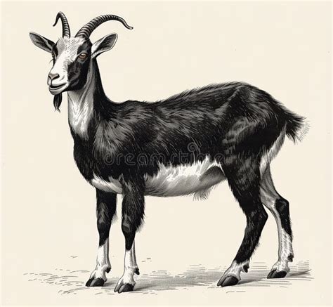 Goat Vintage Retro Print Black White Goat Sketch Ink Pencil Style