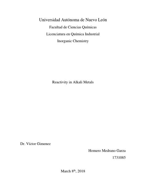 Alkali Metals Reactivity | PDF | Sodium | Atoms