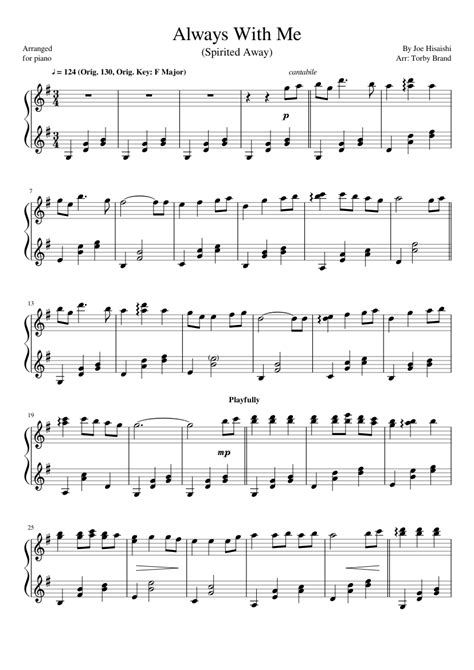 Always With Me Easy Spirited Away Sheet Music For Piano Solo