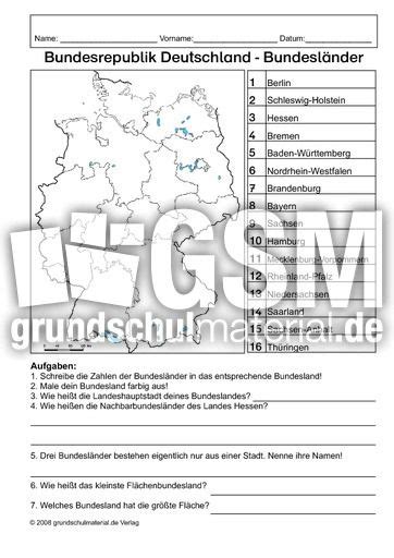 Arbeitsblatt Bundesländer Bundeslandkarten Bundesrepublik Deutschland Erdkunde