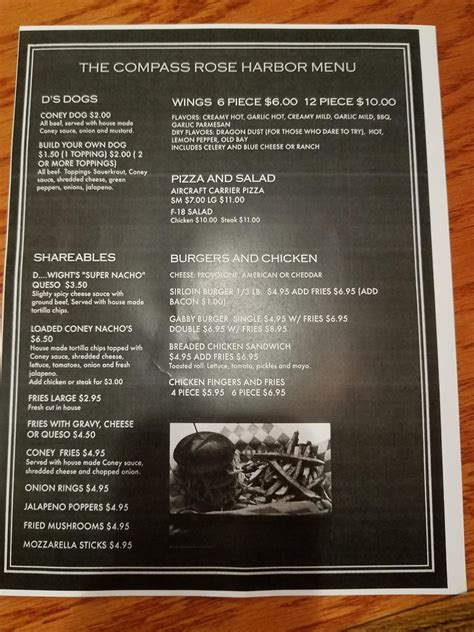 Menu At The Compass Rose Harbor Bar Frackville