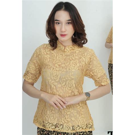 Jual Atasan Kebaya Brokat Lengan Pendek Model Kerah Sanghai Shopee