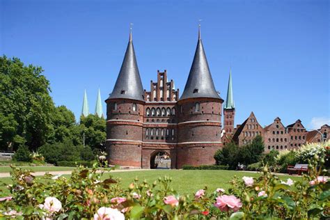 Landscape surrounding Holsten Gate in Lübeck northeast of Germany one