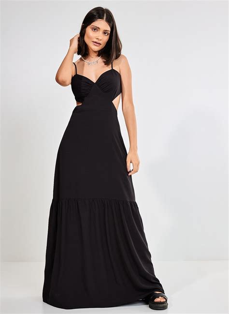 Vestido Longo Preto Costas Abertas Preto