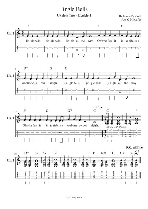 Jingle Bells Ukulele Trio Arr Christy Kalfas By James Pierpont Sheet