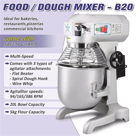 20 Quarts Commercial Heavy Duty Steel 3 Speed Stand Fooddough Mixer In