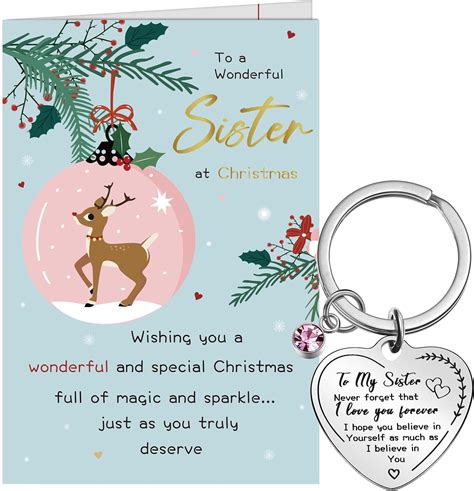 Yaomiao Christmas Card Sister Stainless Steel Sister Keyring With Love