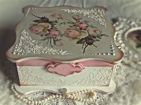 Vintage Decoupage Shabby Chic Box White Pink Roses Romantic Decoupage