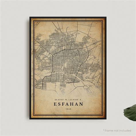 Esfahan Vintage Map Print Esfahan Retro Map Poster Antique | Etsy