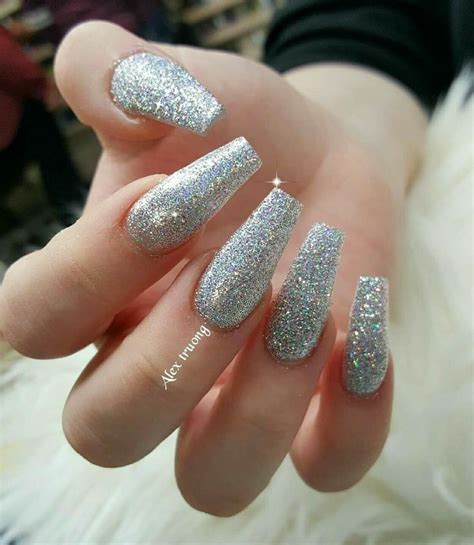 Pin On Prom Silver Sparkly Nails Sparkly Acrylic Nails Silver Acrylic Nails