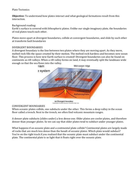 The Theory Of Plate Tectonics Worksheets