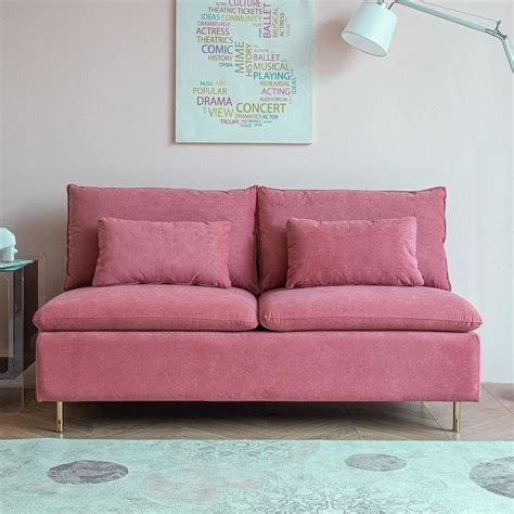 Modern 2-Seat Loveseat Couch, Armless Settee Bench Cotton Linen Fabric ...