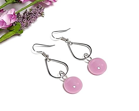 Pink Dangle Earrings Long Pink Dangle Earrings Fused Glass Etsy