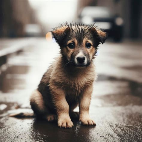 Perro Sin Hogar Triste Perro Hambriento Abandonado Sentado Solo En La