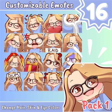 EMOTES BUNDLE Cute Chibi Girl Twitch Discord Youtube And More Female Pack Sara Blonde Hair