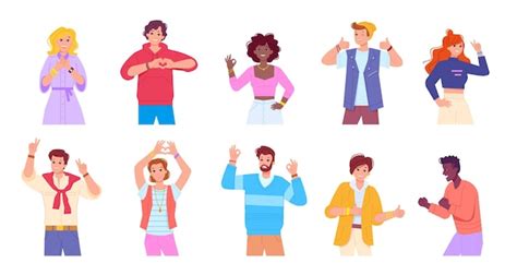 Premium Vector | Happy people language gestures Confident characters ...