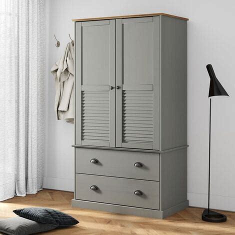 Furniture Limited Garde Robe Vigo Gris X X Cm Bois Massif