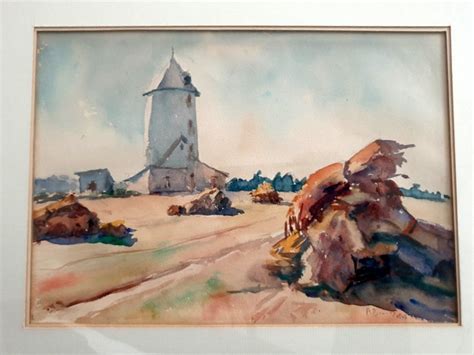 André Duculty 1912 1990 Watercolor on Paper le Vieux Moulin Les Gerbes