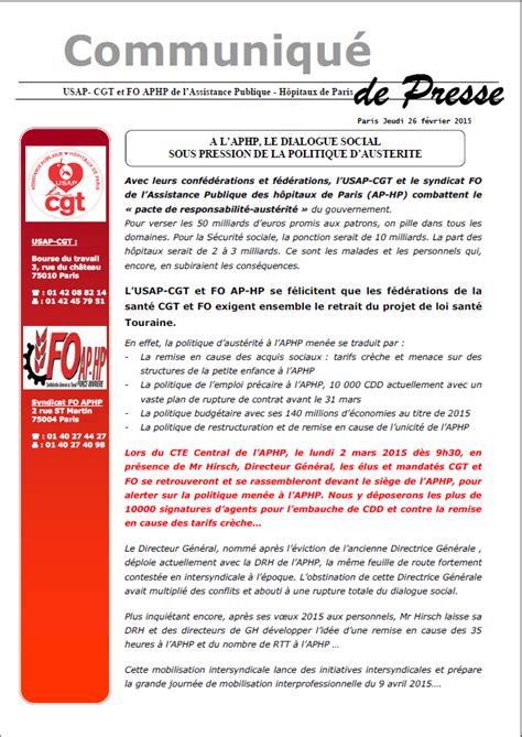 Usap Cgt Communique De Presse Intersyndical Pour Le Rassemblement Du