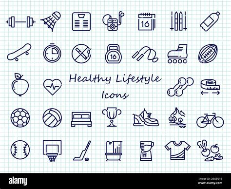 Healthy Lifestyle Outline Icons Big Set Sport Icons Healthy Diet And