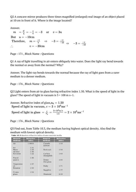 Ncert Solutions For Class 10 Science Chapter 9 Light Reflection And Refraction Pdf