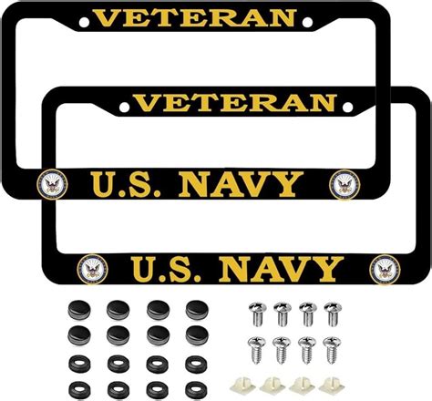 Tryndi 2pcs Fit For Veteran Us Navy License Plate Frames Newest Matte Aluminum Alloy