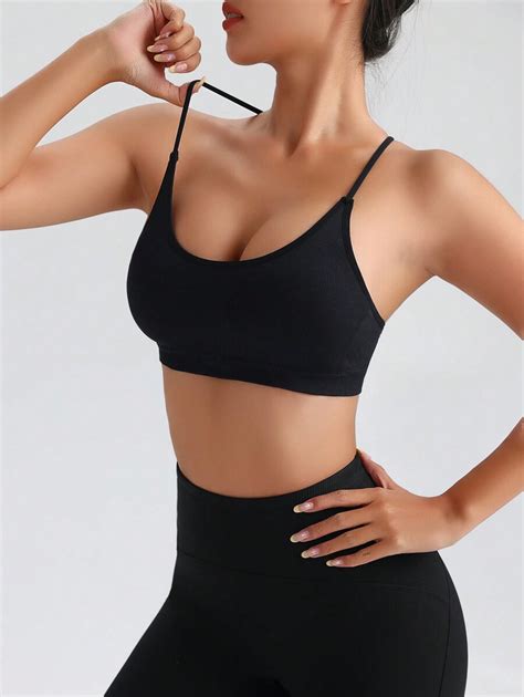 SHEIN Yoga Sxy Cross Back Seamless Sports Bra With Open Back Design