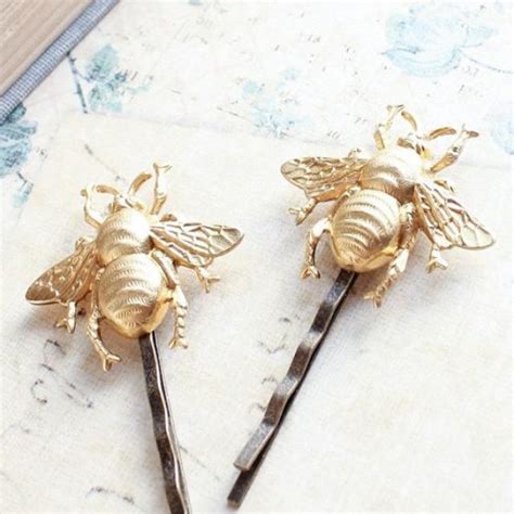 Bee Bobby Pins Gold Honey Bees Raw Brass Bumblebee Hair Pin Woodland