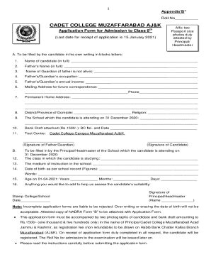 Fillable Online Cadet College Palandri Aj K Application Form For