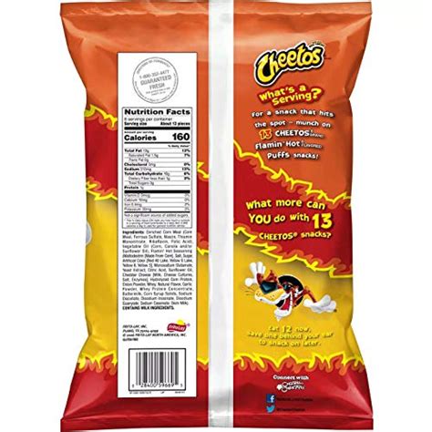 Cheetos Puffs Cheese Flavored Snacks Flamin Hot Flavored 8 Oz