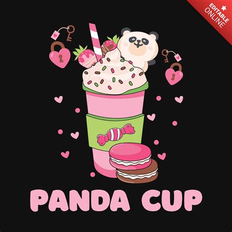 Kawaii panda helado de San Valentín plantilla de diseño de la camiseta