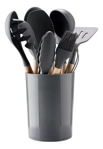 Kit Utensílios De Cozinha 12 Peças Bambu Silicone Resistente Frete grátis