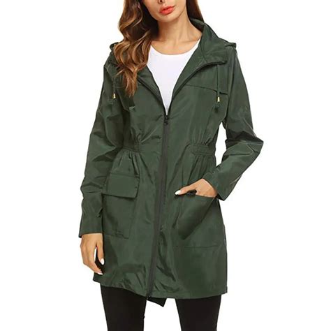 Outdoor Windproof Waterproof Lightweight Hooded Women Long Rain Coat Jacket In Trench From Women