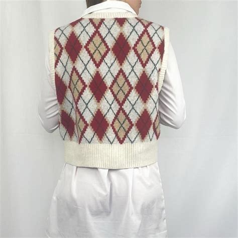 Zara Y2k Argyle Design Red And Cream Sweater Vest Depop