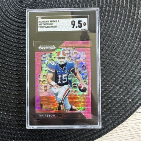 Tim Tebow 2019 Panini Prizm D P Pink Pulsar Prizm 91 SGC 9 5 JP