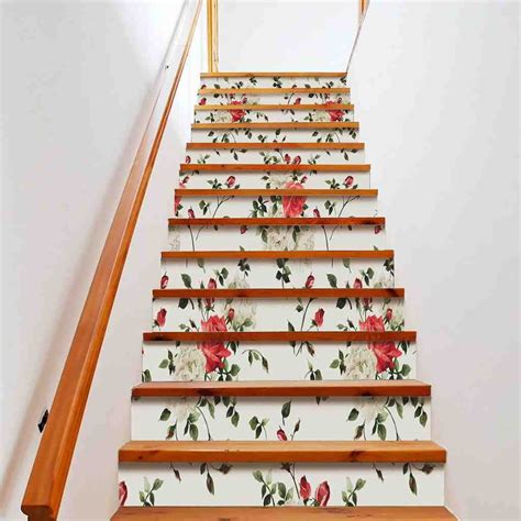 Watercolor Flowers Stair Stickers Purple Floral Stairway Decals Removable Rose Staircase Risers