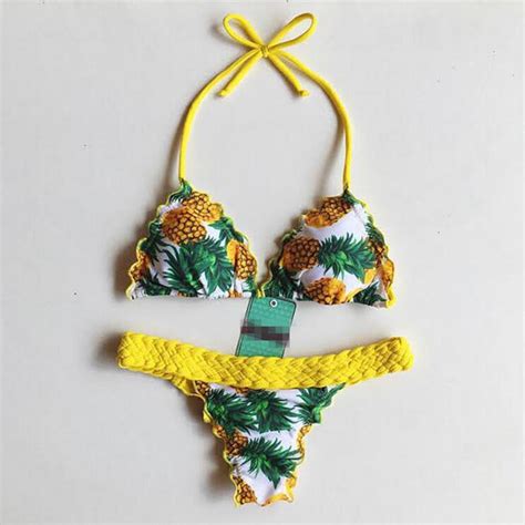 2017 New Sexy Bikinis Bathing Suit Women Swimsuit High Neck Bikini Set Geometric Printing