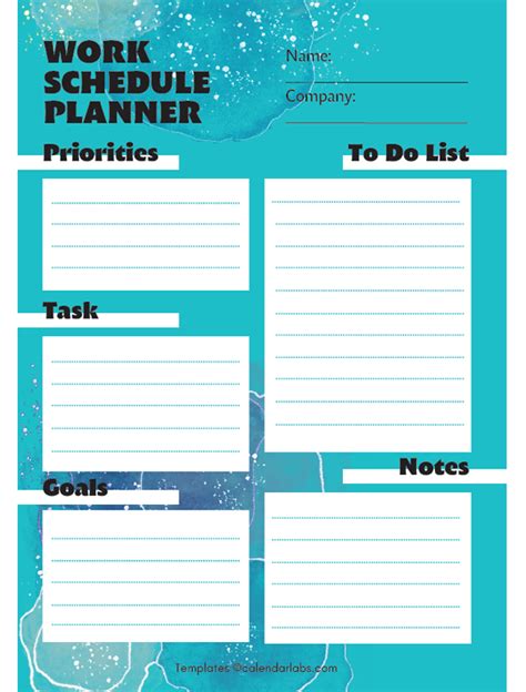 Work Schedule Planner - Free Printable Templates