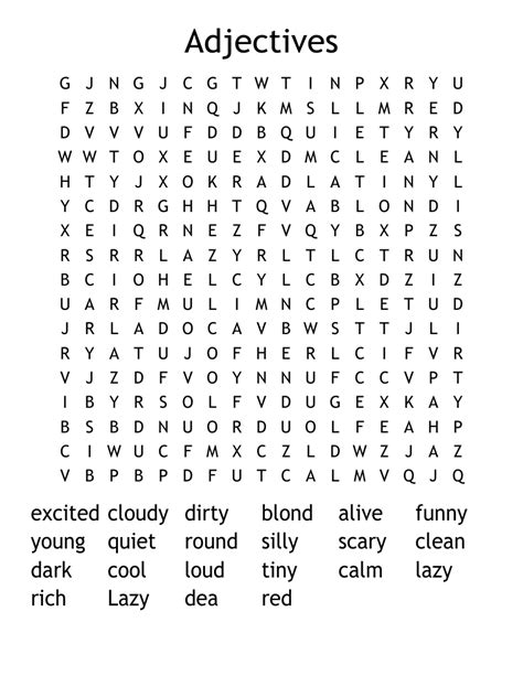 Adjective Word Search Printable